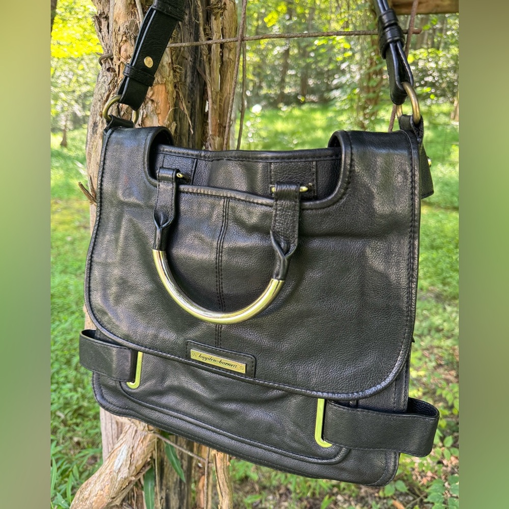 Hayden Harnett Indie Sleeze Luxurious Black Leather Handbag with Gold Hardware